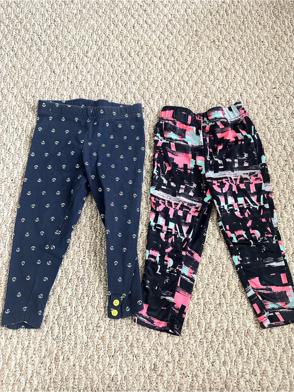 Navy Anchor Print and Black Graphic Kids Leggings - 2-Pack